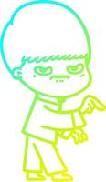 cold gradient line drawing annoyed cartoon boy vector