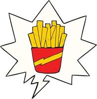 cartoon box of fries and speech bubble vector