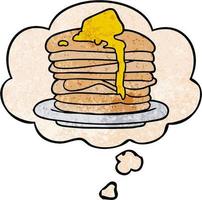 cartoon stack of pancakes and thought bubble in grunge texture pattern style vector