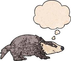 cartoon badger and thought bubble in grunge texture pattern style vector
