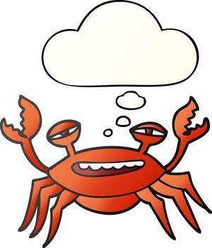 cartoon crab and thought bubble in smooth gradient style vector