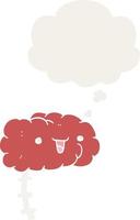 happy cartoon brain and thought bubble in retro style vector