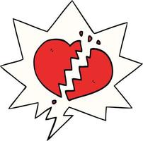 cartoon broken heart and speech bubble vector