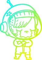 cold gradient line drawing cartoon crying astronaut girl vector