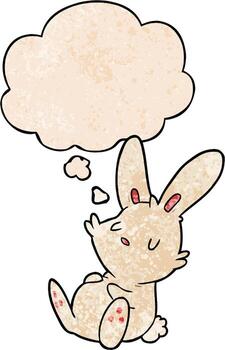 cartoon rabbit sleeping and thought bubble in grunge texture pattern style vector
