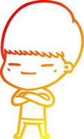 warm gradient line drawing cartoon smug boy vector