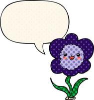 cartoon flower and speech bubble in comic book style vector