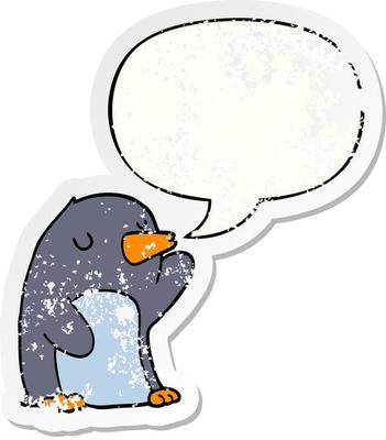 cartoon penguin and speech bubble distressed sticker