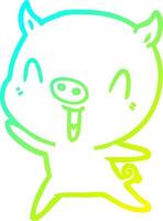 cold gradient line drawing happy cartoon pig vector