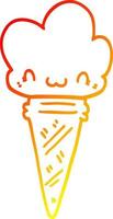 warm gradient line drawing cartoon ice cream with face vector