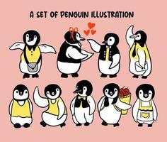 un conjunto de lindas ilustraciones de pingüinos vector