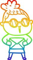 rainbow gradient line drawing cartoon woman wearing spectacles vector