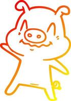 warm gradient line drawing nervous cartoon pig vector