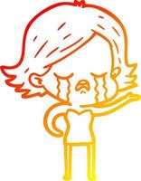 warm gradient line drawing cartoon girl crying vector