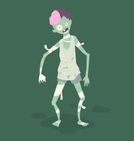 Green zombie with exposed brain and bandage, isolated fantasy character. vector