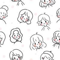 Seamless pattern with cute doodle portraits with blush vector