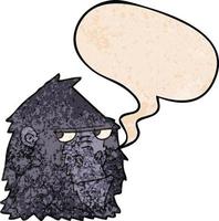 cartoon angry gorilla face and speech bubble in retro texture style vector