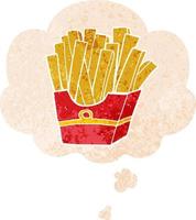 cartoon fries and thought bubble in retro textured style vector