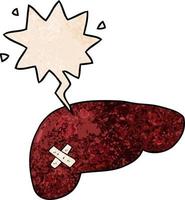 cartoon unhealthy liver and speech bubble in retro texture style vector