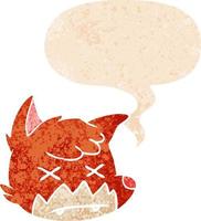 cartoon dead fox face and speech bubble in retro textured style vector