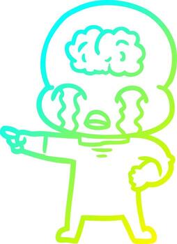 cold gradient line drawing cartoon big brain alien crying and pointing vector