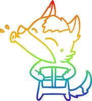 rainbow gradient line drawing howling wolf with christmas present vector