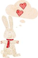 cartoon rabbit in love and thought bubble in retro textured style vector