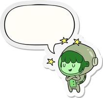 cartoon female future astronaut in space suit and speech bubble sticker