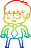 rainbow gradient line drawing cartoon exhausted boy vector