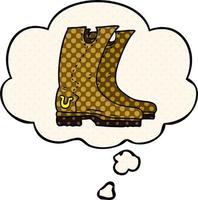 cartoon cowboy boots and thought bubble in comic book style vector