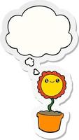 cartoon flower and thought bubble as a printed sticker vector