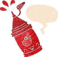 cartoon ketchup bottle and speech bubble in retro textured style vector