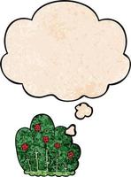 cartoon hedge and thought bubble in grunge texture pattern style vector