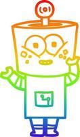 rainbow gradient line drawing happy cartoon robot waving hello vector