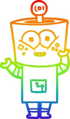 rainbow gradient line drawing happy cartoon robot waving hello