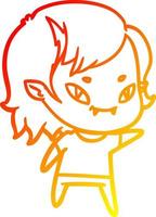 dibujo de línea de gradiente cálido chica vampiro amigable de dibujos animados vector