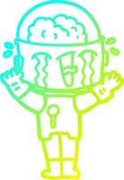 cold gradient line drawing cartoon crying robot vector