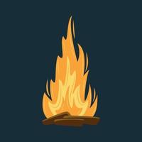 Wood campfire on dark background, travel and adventure symbol vector