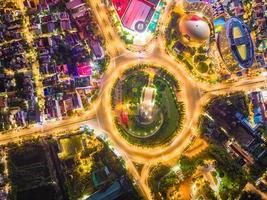 Vung Tau view from above, with traffic roundabout, house, Vietnam war memorial in Vietnam. Long exposure photography at night. photo