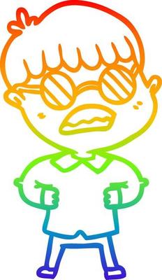 rainbow gradient line drawing cartoon boy wearing spectacles