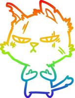 rainbow gradient line drawing tough cartoon cat vector