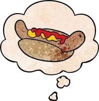 cartoon hot dog and thought bubble in grunge texture pattern style vector