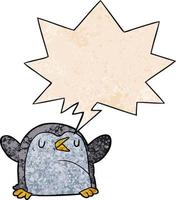 cartoon penguin and speech bubble in retro texture style vector