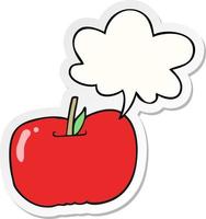 cartoon apple and speech bubble sticker vector