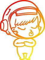 warm gradient line drawing cartoon pretty astronaut girl vector