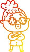 warm gradient line drawing cartoon woman wearing spectacles vector