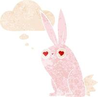 cartoon bunny rabbit in love and thought bubble in retro textured style vector