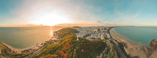 Top view of Vung Tau with statue of Jesus Christ on Mountain . the most popular local place. Christ the King, a statue of Jesus. Travel concept. photo