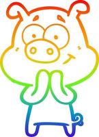 rainbow gradient line drawing happy cartoon pig vector