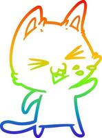 rainbow gradient line drawing cartoon cat hissing vector